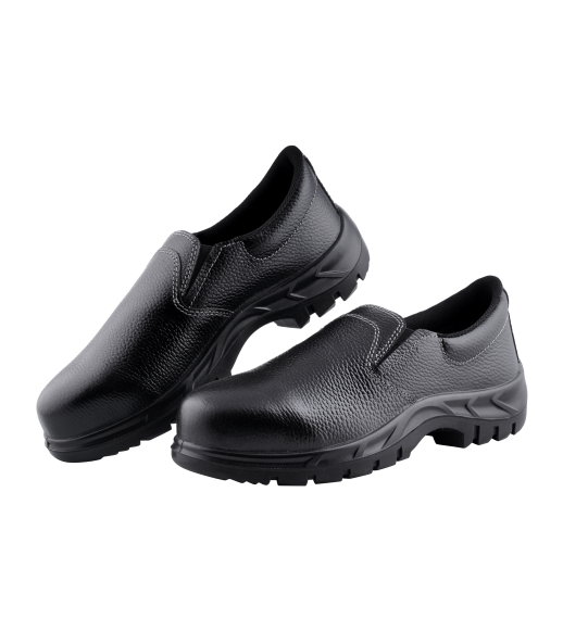 KARAM ISI Marked Executive Leather Slip On Safety Shoe with Single Density & Steel Toe | Anti-Static, Anti-Slip, Oil & Heat Resistance | Black | FS221BL(SWSAMN)