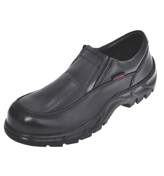 Executive Type Slip On Safety Footwear with Buff Grain Waxy Black Leather Safety Footwear, FS73BL(FKSAMN)