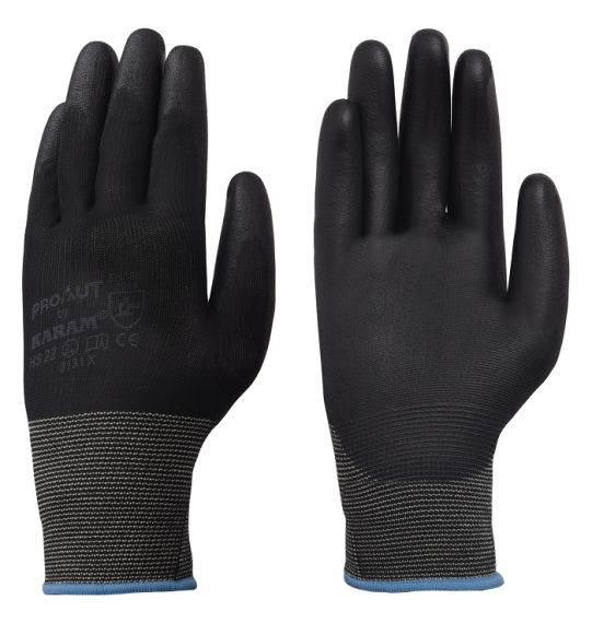 KARAM ProKut Multi Purpose Black Polyester with Black PU Coating Glove, HS22