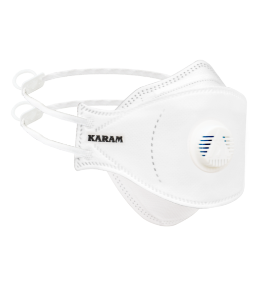 KARAM Disposable Anti-Pollution Fish Type Safety Mask, Non Woven Fabric, FFP2S White Respirator with Adjustable Head Band & Exhalation Valve | RFTH12+(WHITE), Pack of 12