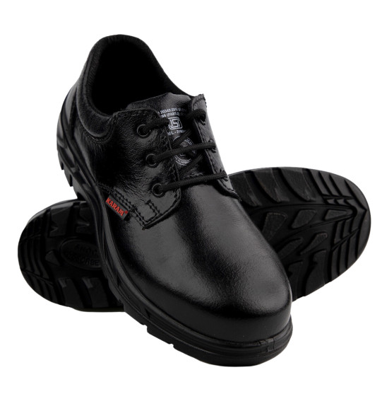 Karam ISI Certified Executive Leather Safety Shoes Excellent Grip, Comfort with Single Density & Steel Toe Cap | Anti-Static, Anti-Slip, Oil & Heat Resistance | Black | FS05BL(SWSAPN)
