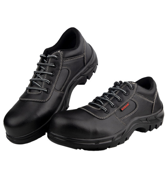 KARAM ISI Marked Leather Safety Shoe Excellent Grip, Comfort, Anti-Static, Anti-Slip, Oil and Heat Resistance | Fiber Toe, Single Density | Black | FS14BL(FWSAMN)