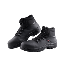 KARAM ISI Marked Buff Black Grain Leather High Ankle Safety Shoe with Single Density & Steel Toe | Anti-Static, Anti-Slip, Oil & Heat Resistant | Black | FS231BL(SWSAMN)