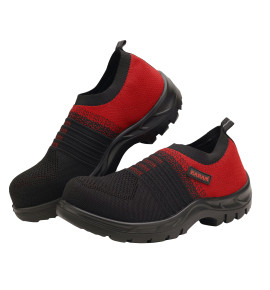 KARAM Flytex ISI Marked Flyknit Sporty Slip On Safety Shoes with Excellent Grip, Comfort with Single Density & Fiber Toe Cap | Anti-Static, Anti-Slip, Oil & Heat Resistant, FS202
