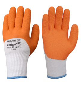 KARAM ProKut Multi Purpose White Polycotton with Orange Latex Crinkle Coating Glove, HS11