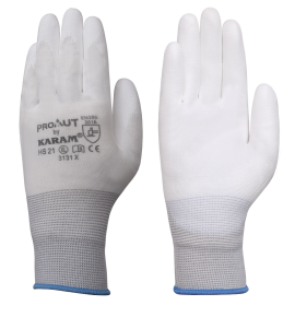 KARAM ProKut Multi Purpose White Polyester with White PU Coating Glove,HS21