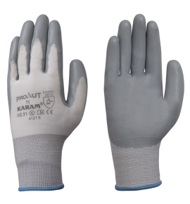 KARAM ProKut Multi Purpose White Polyester with Grey Nitrile Coating Glove, HS31