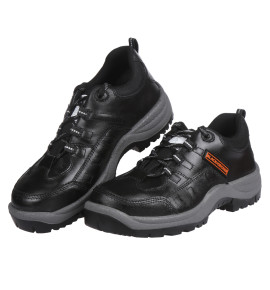 Black+Decker double density black lace up leather safety shoe - BXWB0112IN