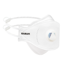 KARAM Disposable Anti-Pollution Fish Type Safety Mask, Non Woven Fabric, FFP2S White Respirator with Adjustable Head Band & Exhalation Valve | RFTH12+(WHITE)