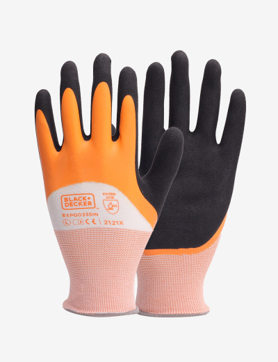 BLACK+DECKER Orange & Black Latex Coated Gloves, BXPG0335IN