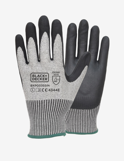 BLACK+DECKER Grey & Black Safety Hand Gloves Against Mechanical Risk, BXPG0355IN