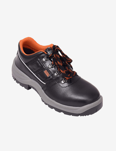 BLACK+DECKER Double Density Black Lace-Up Leather Safety Shoes, BXWB0111IN