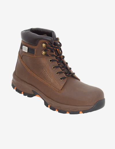 Brown grain horse leather safety shoes BXWB0162IN