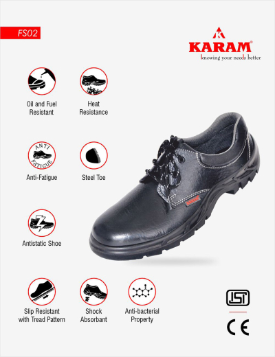Quality leather construction work shoes for men by KARAM. Industrial safety shoes designed for worker protection. Explore FS02 safety shoes price.
