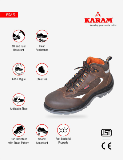 Discover FS65 brown leather safety shoes for men: comfortable, lightweight, steel toe, and breathable. Elevate your safety and comfort.