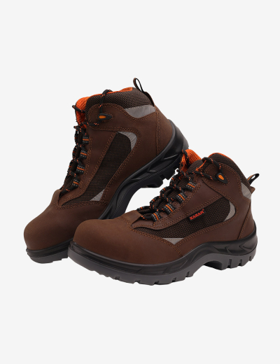 Brown leather safety shoes