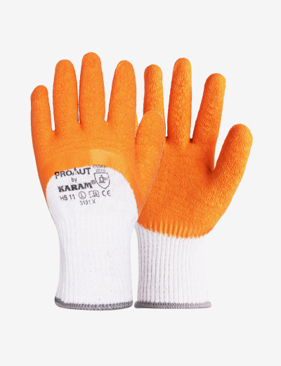 White Polycotton Liner with Orange Latex Crinkle Coating Glove HS11
