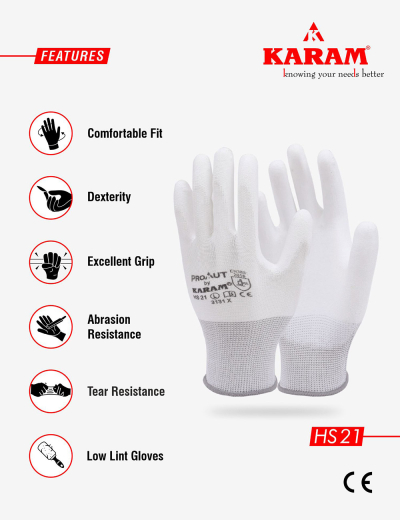 White Polyester Liner with White PU Coating Glove, HS21