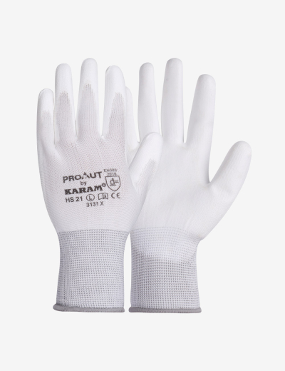 White Polyester Liner with White PU Coating Glove HS21